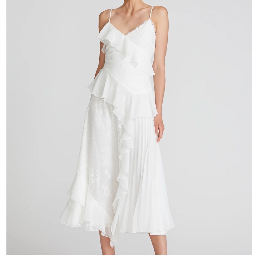 Theia Astrid Tea-Length Ruffle Cami Dress